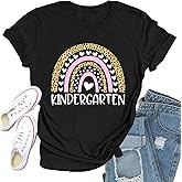 Qskall Womens Teacher Shirts Kindergarten Teacher T-Shirt Little Hearts Rainbow Tee Top