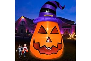 Rocinha 10FT Giant Halloween Inflatables Pumpkin with Witch Hat Halloween Blow Up Yard Decorations with LED Lights Halloween Decorations Outdoor Inflatable for Party Garden Lawn