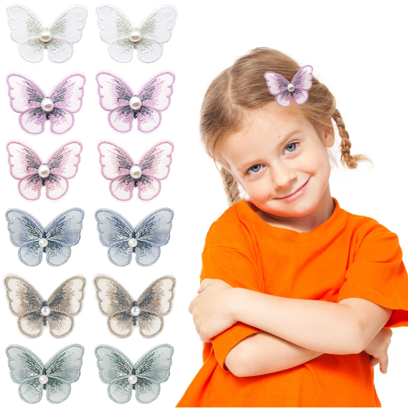 AYNKH Butterfly Hair Clips for Girls Women, 12 Pieces Colorful Lace Embroidery Pins Barrette, Wedding Halloween Party Decor Hair Accessories