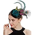 Coucoland Fascinators Hat for Women Pillbox Tea Party Hat Derby Butterfly Feather Cocktail Fascinator Headband (Dark Green)