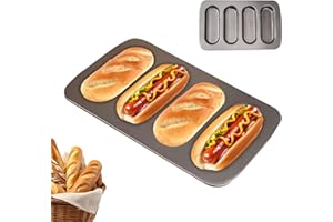 Hot Dog Bun Pan Metal - 4-Cavity Bread Baking Supplies | Homemade Bread Molds,for Home Baker Cooking Lovers Beginners Meal Pr
