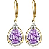 Purple Teardrop Dangle Earrings 925 Sterling Silver Earrings Post Leverback Birthstone Earrings Christmas Birthday Jewelry Gifts for Women