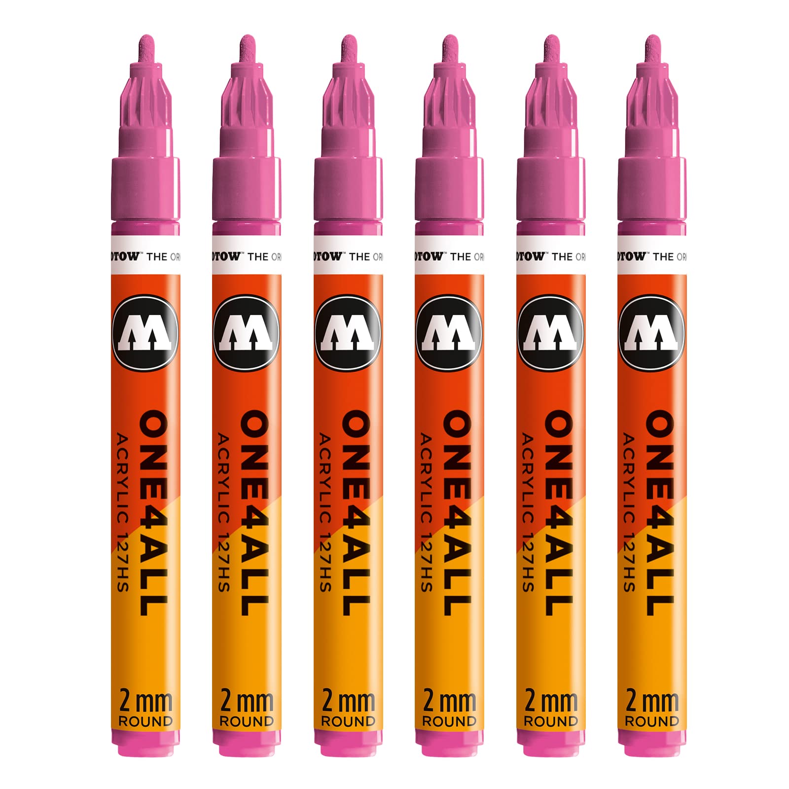 Molotow One4All 127HS Acrylic Marker (2.0 mm Line Width, High Coverage and Permanent, UV-Resistant, for Almost All Surfaces) Pack of 6 Colour 231 Fuchsia Pink