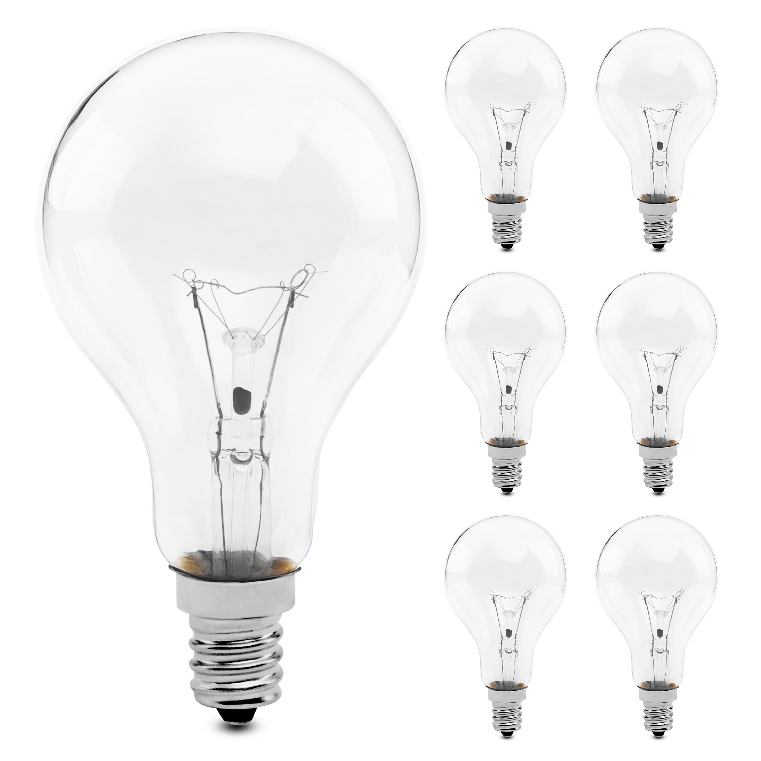 Photo 1 of Feit Electric 40W A15 Incandescent Clear Light Bulb, E12 Candelabra Base, Dimmable, 2500K Soft White, 2,500 Hour Lifespan, Ideal for Ceiling Fans & Specialty Applications, BP40A15C/CL/CF/6, 6 Pack