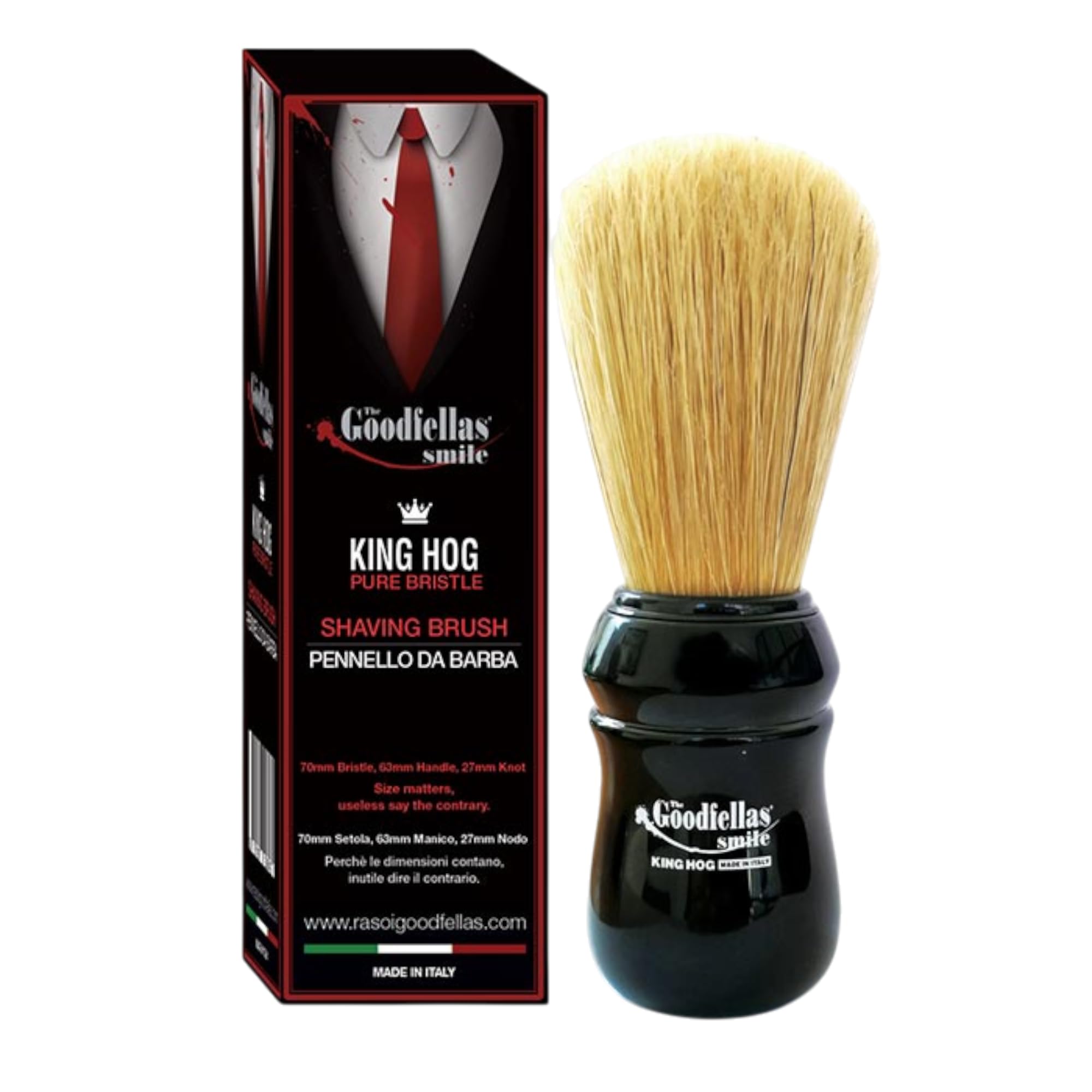 The Goodfellas' smile King Hog by Omega Brushes. Pure Bristle Shaving Brush. 70mm Bristle for Face Lathering -