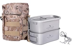 Boundless Voyage Titanium Military Canteen Outdoor Camping Hiking Water Bottle Mess Kit (Ti2048C (2cups set))
