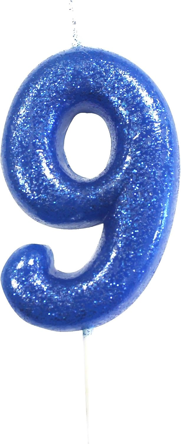 Anniversary House Colourful Blue Glitter Number 9 Cake Candle for Birthday and Anniversary Decorations