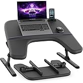 SAIJI Laptop Lap Desk for Bed & Couch, Adjustable Height & Angle Bed Desk with Soft Armrest for Adults, Ergo Curve Folding Bed Table for Working, Reading and Gaming, Laptop Desk for Bed (Black)