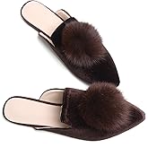 Hee grand Women's Mules Bowknot Suede Comfortable Slip On Flats Closed Pointed Toe Backless Loafers Mules for Women