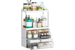 SUOXING 3 Tier 6-Drawer Bathroom Counter Organizer Shelf - Stackable Design - 18.9" Tall Large Beauty Product Organizer Suitable as Makeup,Beauty,Face Product,Lotion,Skincare Organizer,White