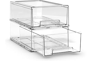 ORGIDOL 2 Pack Plastic Drawer Storage, Clear Stackable Storage Drawers Large Storage Bins with Drawers, Acrylic Drawer Organizer for Office Supplies, Desktop, Craft, Pantry, Shelves, Bathroom, Under Sink
