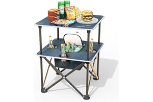 ARMOR CASTLE Folding Beach Table, Camping Table for Sand with Insulated Cooler Storage & 4 Cup Holders, Portable Pop Up Picnic Table, Lightweight Side Table for Outdoor