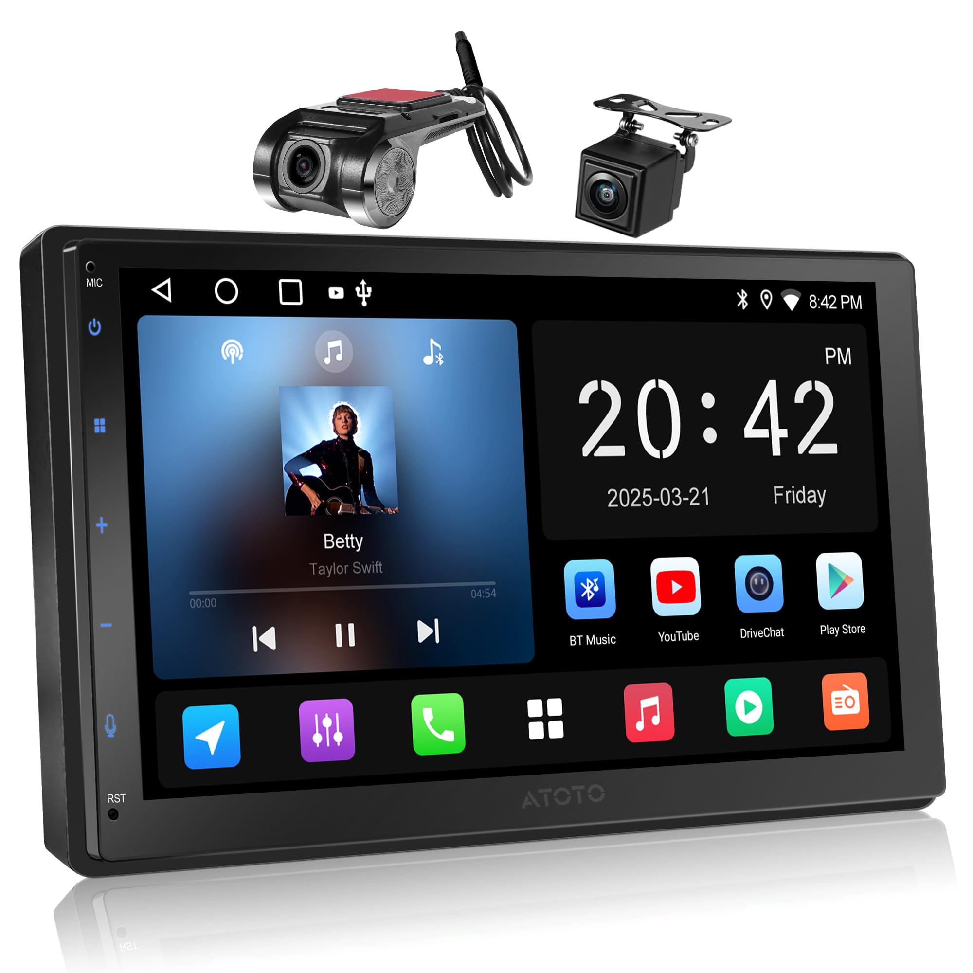 Photo 1 of ATOTOZONE A5L 7" Android Double Din Car Stereo with 1080P DVR Dash Cam & Backup Camera, Wireless CarPlay Android Auto, Wi-Fi/USB Tethering, 24EQ, AI Chat, GPS Tracking, LRV, OTA Upgrade