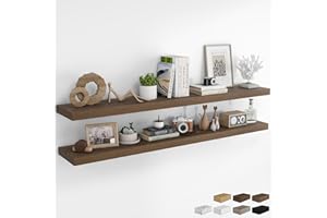 RICHFOCUS 72Inch Floating Shelves for Wall 2 Pack Shelves for Bedroom|Kitchen|Bathroom Wall Mounted Rustic Wood Floating Shelf with Invisible Brackets for Books|Storage|Decor, Walnut