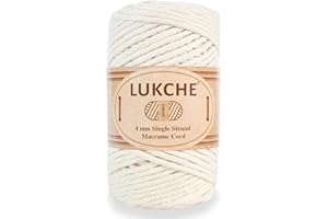LUKCHE 4mm Single Strand Macrame Cord Rope 82 Yards, Colored Macrame Rope, Cotton Rope Macrame Yarn, Colorful Cotton Craft Cord for Wall Hanging, Plant Hangers, Crafts, Knitting (Natural, 4mm 1 Skein)