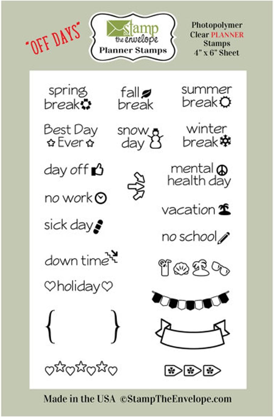 Days Off Planner Clear Sheet Cling Stamp Set, works with Erin Condren Life Planners, Happy Mambi and other planners