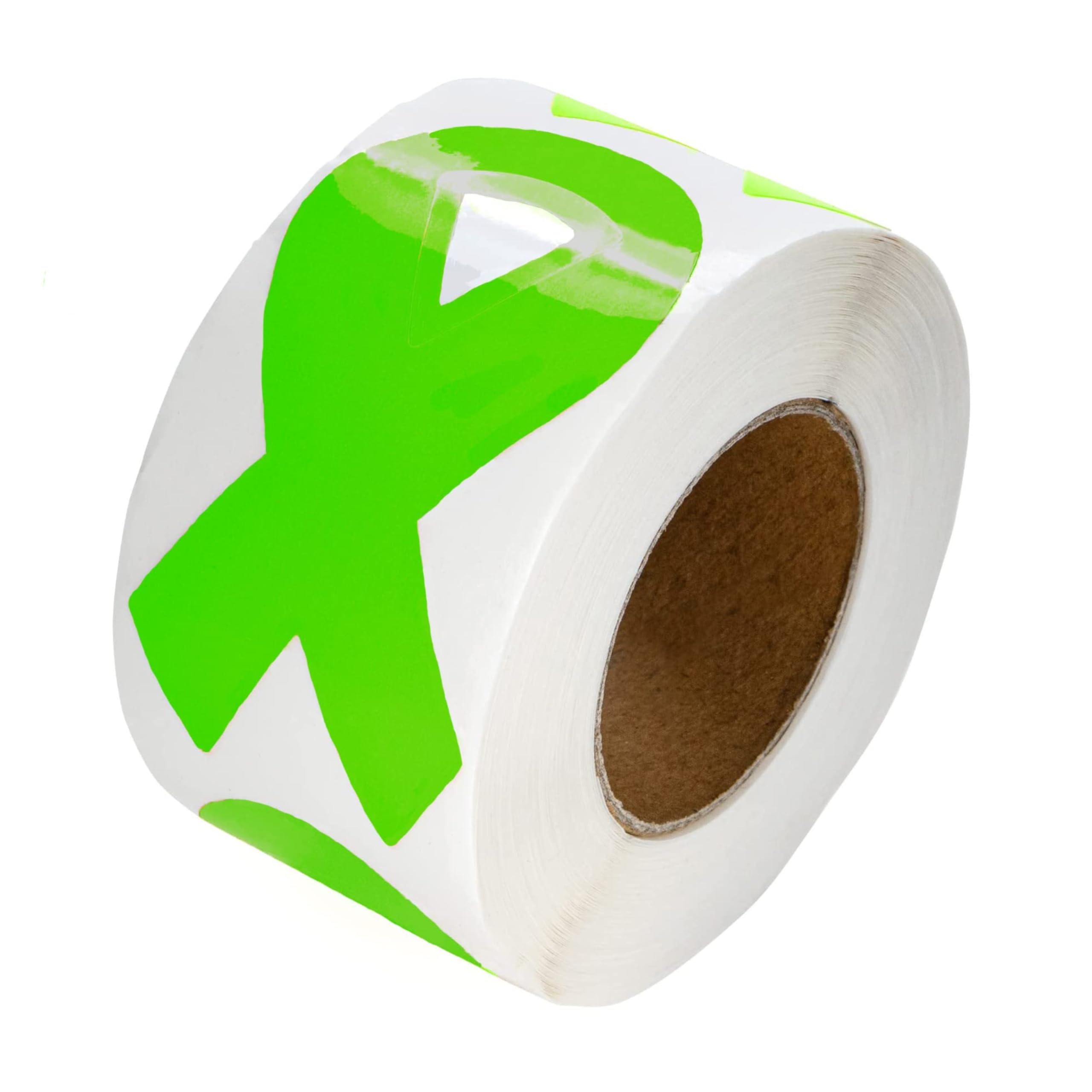 Photo 1 of 250 Large Lime Green Ribbon Stickers - Lime Green Ribbon Awareness Stickers for Fundraisers & Awareness Events