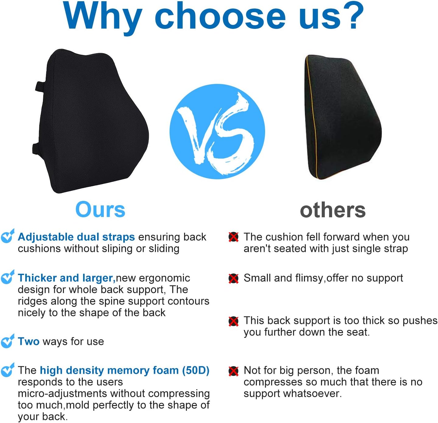 Lumbar Support Pillow for Office Chair,Memory Foam Back Cushion for Car Seat,Chair,Computer Desk Chairs,Large Ergonomic Back Pillow for Back Pain Relief,Dual Available Straps with 3D Cover Black: Home & Kitchen