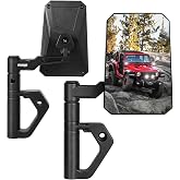 Aluminum Wrangler Mirrors Doors Off Compatible with Jeep JK JL JT 2007-2026 | Upgraded No Vibrate, Anti-Shaking, Larger Field, 2 Point Fixed, Easier Install Door Hinge Mirror Set, Does Not Fit on Doors