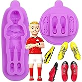 Football Theme Fondant Molds Player Silicone Molds Soccer Shoes Chocolate Molds for Cake Decorating Cupcake Topper Gum Paste Candy Chocolate Polymer Clay Set of 2
