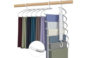 COGARDENSHOWER Magic Pants Hangers Space Saving - 6 Tier Multi-Functional Rack for Hanging Pants, Jeans, Scarf, Trouser, Clothes. No Slip Folding Hangers for Closet Organizer - for Men and Women, 2 Pack