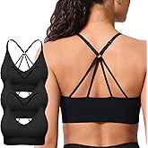 Strappy V Neck Sport Bra for Women, Multipack Padded Seamless Wireless Supportive Racerback Criss Cross Workout Yoga Bra Pack