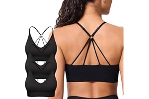 Strappy V Neck Sport Bra for Women, Multipack Padded Seamless Wireless Comfortable Racerback Bralette Workout Yoga Bra Pack
