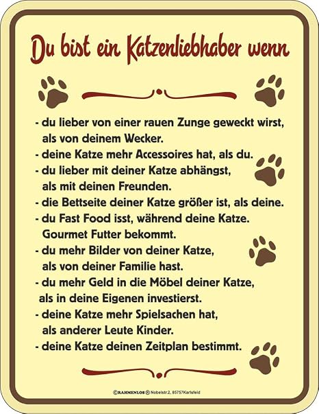 Empireposter Katzen Sprüche Katzenliebhaber Spruch Blechschild Mit 4 Saugnäpfen Größe 17x22 Cm