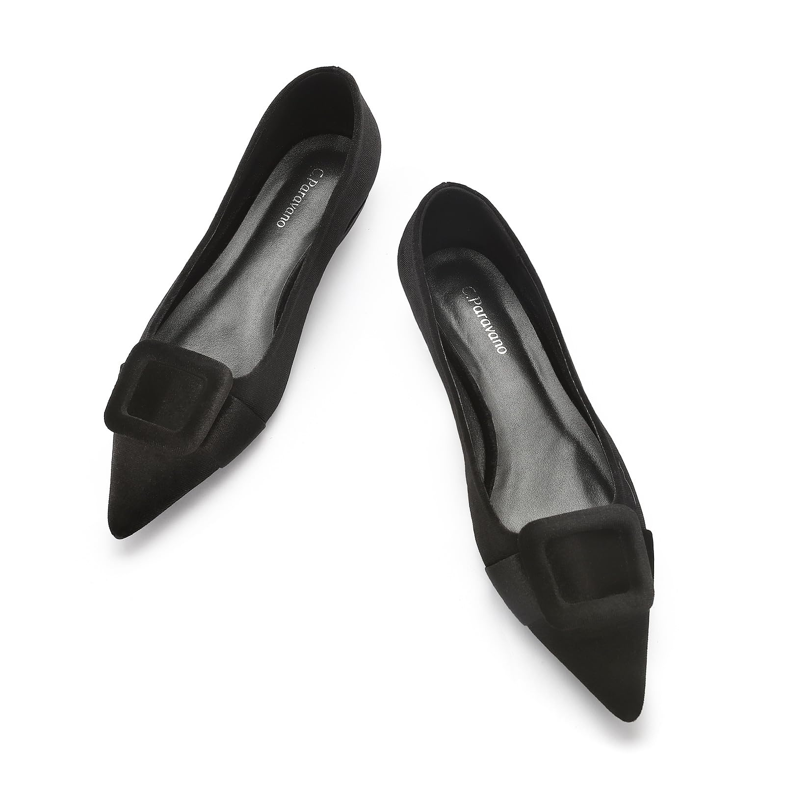 C.Paravano Flat Shoes for Women | Women's Flats | Pointed Toe Flats | Velvet Flats | Dressy Flats for Women (Black,Size 7.5)