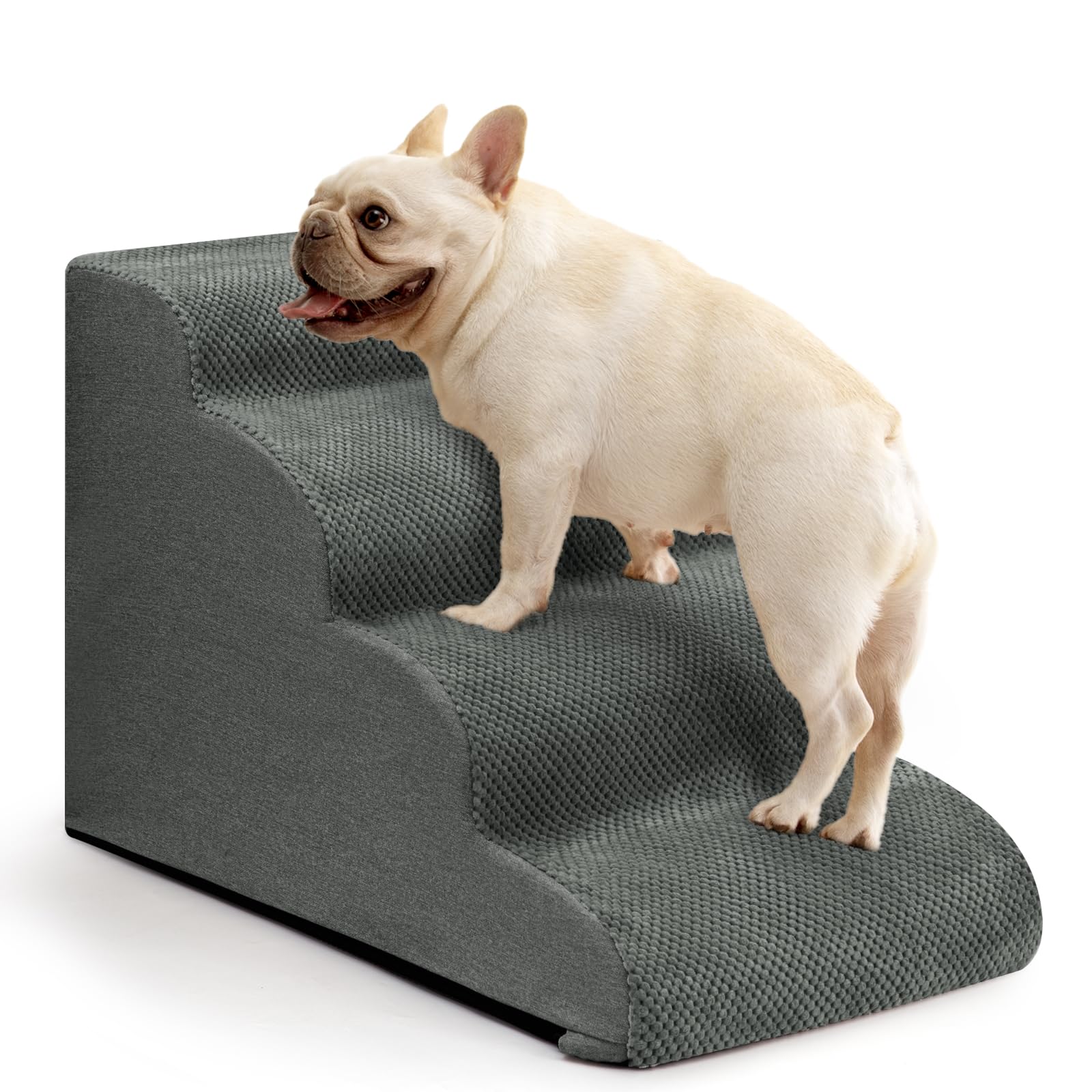Photo 1 of Aodisman Dog Steps for Bed and Couch,4-Step Dog Stairs and Ramp for Small Dogs & Cats,Indoor Anti-Slip Pet Stairs for Old Cats and Puppy,Grey