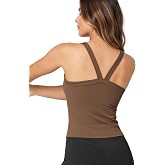 ODODOS Women's V Neck Tank Top with Built-in Bra - Buttery Soft V-Back Cami, Light Support Workout Yoga Bra