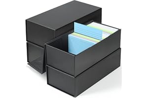 HARHANA 3x5 Index Card Holder Card File Box Organizer, Hold 1200 3x5-Inch Flash Cards 4 Pack Black