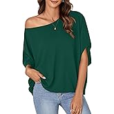 LYANER Women's Casual Loose Off Shoulder Batwing Half Sleeve Blouse Shirt Tunic Top
