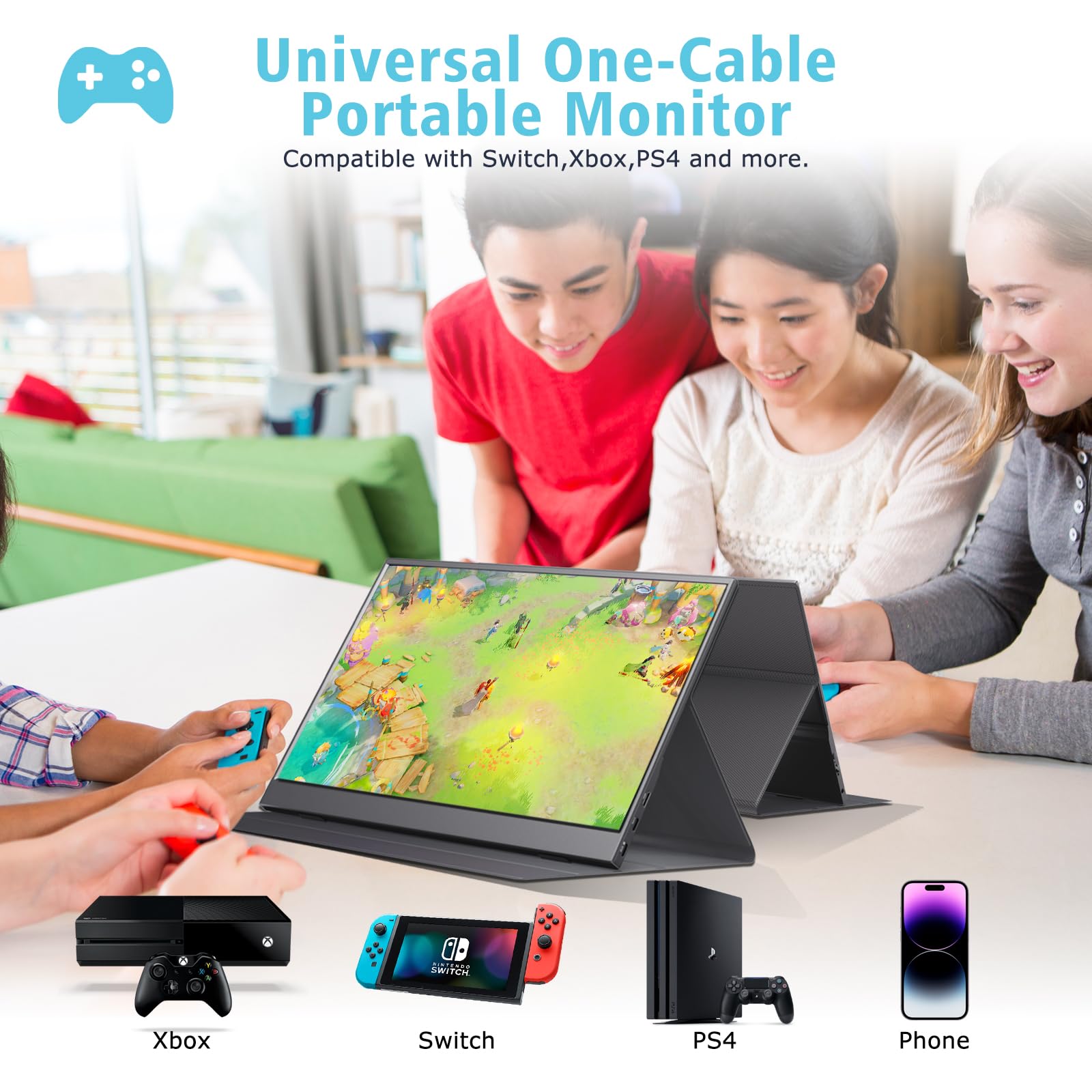 Portable Monitor 15.6 Inch 1080P FHD IPS Gaming Display Monitor with USB-C & HDMI Light Weight Ultra-Slim External Second Screen with Smart Cover & Speakers for Laptop，PC, Mac, Phone, PS5, Switch