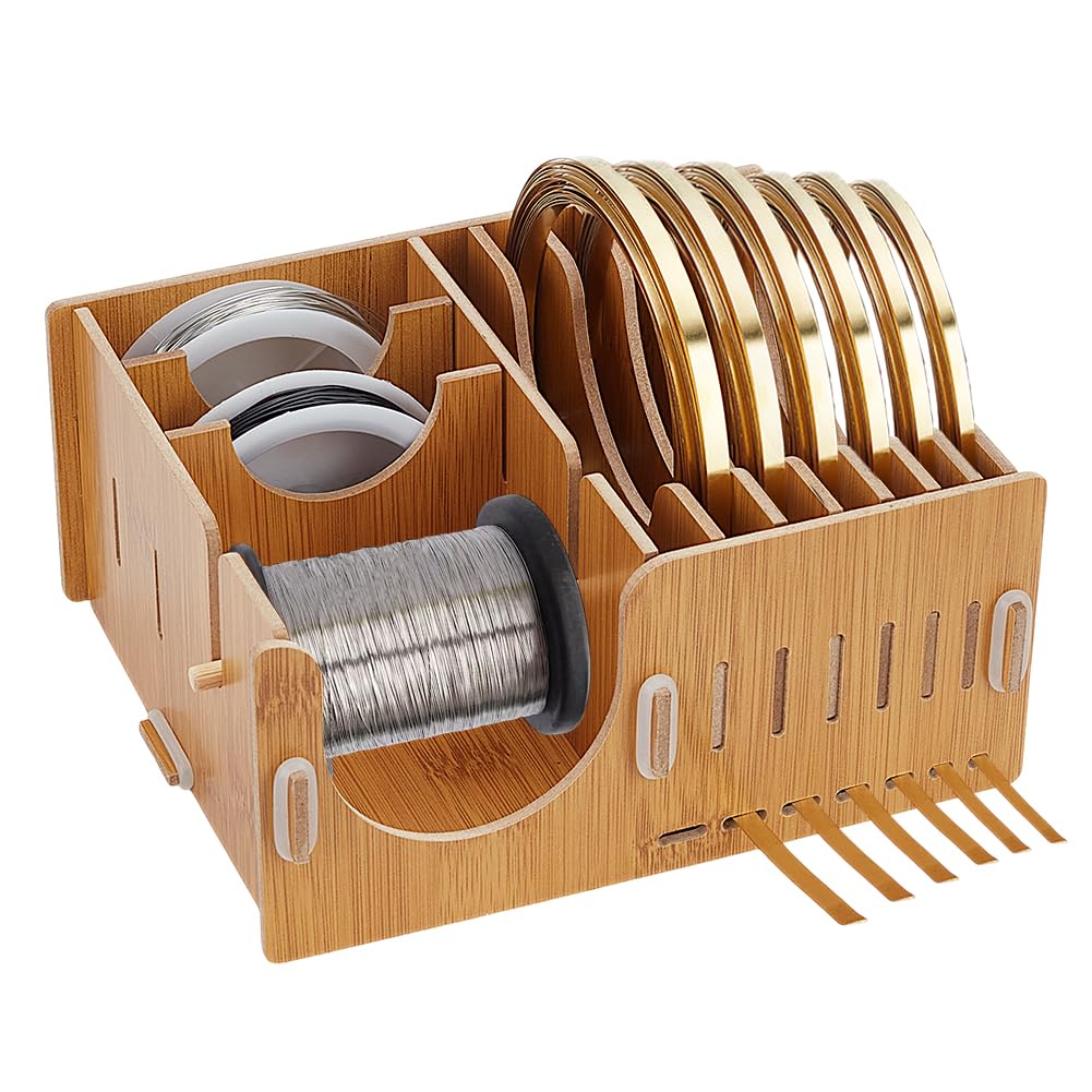 PH PandaHall Tape Dispenser Copper Foil Dispenser for Stained Glass Supplies Washi Tape Holder Gold Tape Aluminum Foil Storage Box for DIY Crafts Art Tools Organizer 6.5x5.7x3 Inches, Wooden