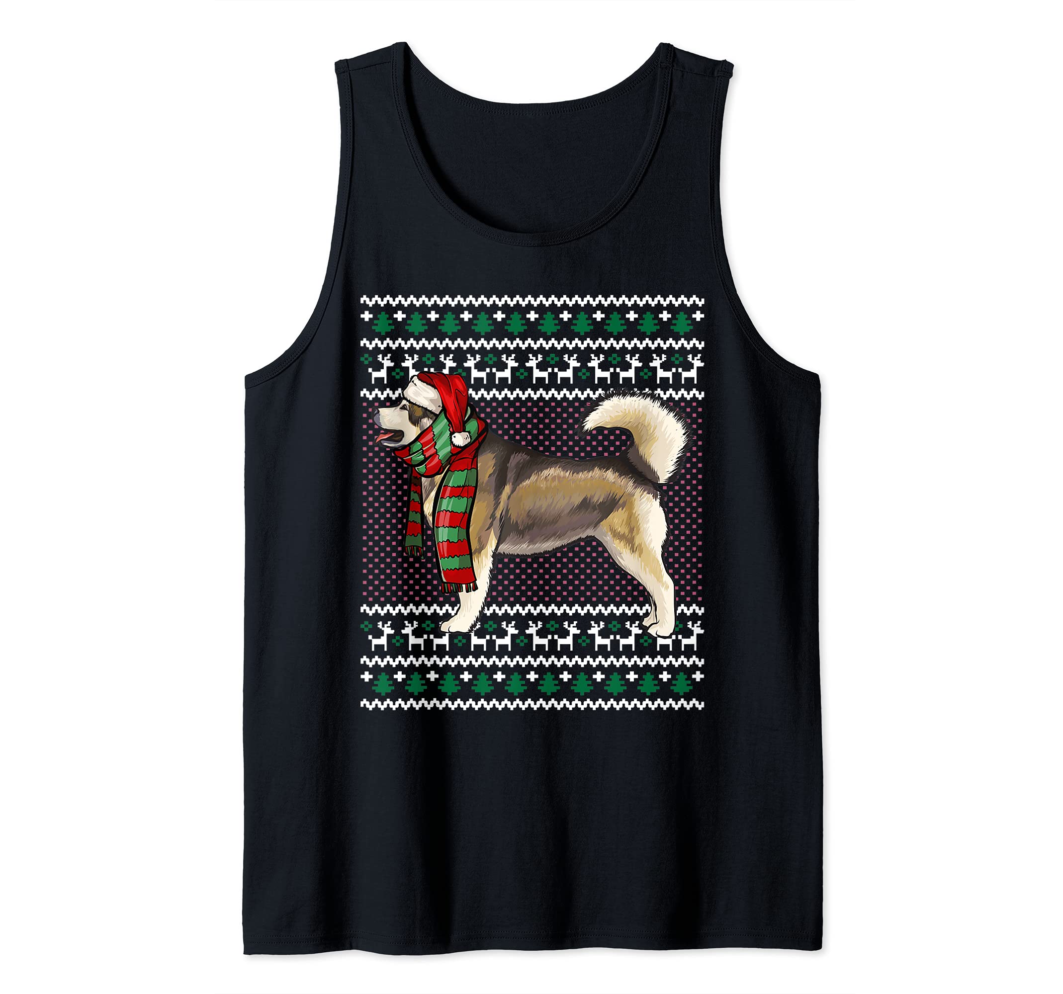 Xmas Alaskan Malamute Dog Santa Hat Ugly Christmas Tank Top
