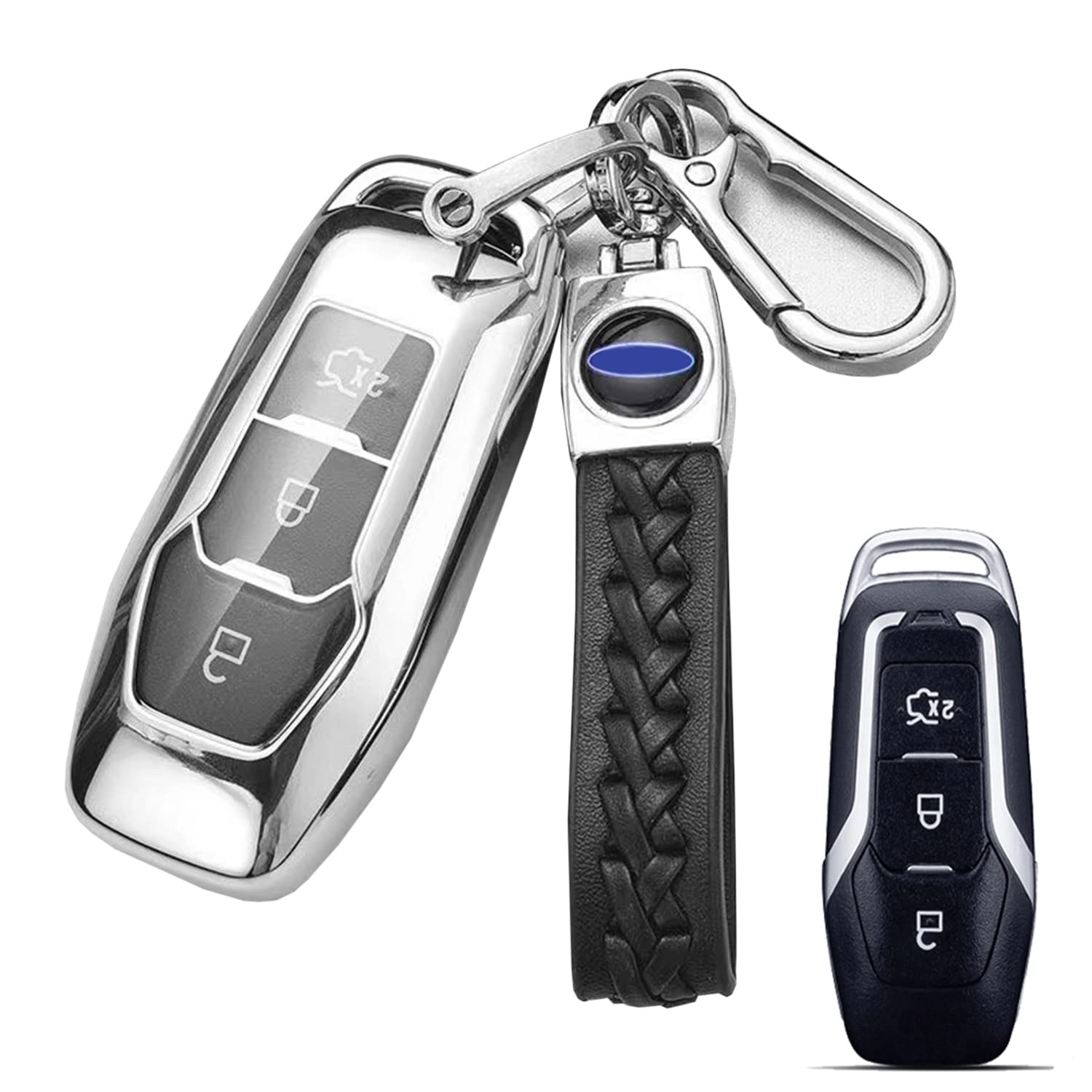 HooRLZ TPU Key Fob Cover Compatible with Ford Edge Mondeo Explorer Escort Everest, 3 Button Ford Key Protection Cover Mondeo Key Cover Silicone - Silver