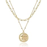 MTMY Gold Moon Pendant Necklace for Women,14K Gold Plated Dainty Chain Crescent Moon Sun Star Necklace Jewelry