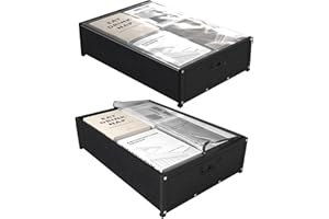 PINPON Under Bed Storage with Wheels 2 Pack Metal Under Bed Storage Containers with Handles Under Bed Shoe Storage with Lid Under the Bed Organizer Drawer for Clothes Shoes Toys Books