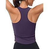 MAGCOMSEN Women's Crop Workout Tank Tops with Built in Bra Fitted Racerback Sleeveless Yoga Shirts Camisole