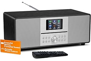 MangoKit MS4 CD Player I FM Radio I HiFi System I Bluetooth I Powerful Stereo System I Acoustic Wood Cabinet I CD Player with Speakers I 40 Presets,Headphone Jack I Metallic Black Finish