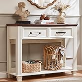 SAVOR LIFE Farmhouse 46" Console Table with 2 Drawers, Rustic Wood 2 Tier Entryway Table with Open Storage Shelf for Entry, L