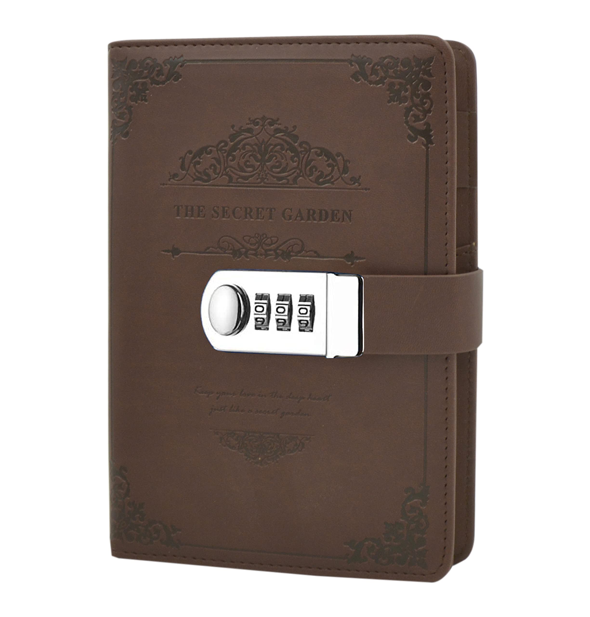 LinYesh Retro Vintage PU Leather Password Notebook Writing Notebook, Planner Organizer with Coded Lock, Pen Holder, Secret Password Hardcover Diary, 200x130mm