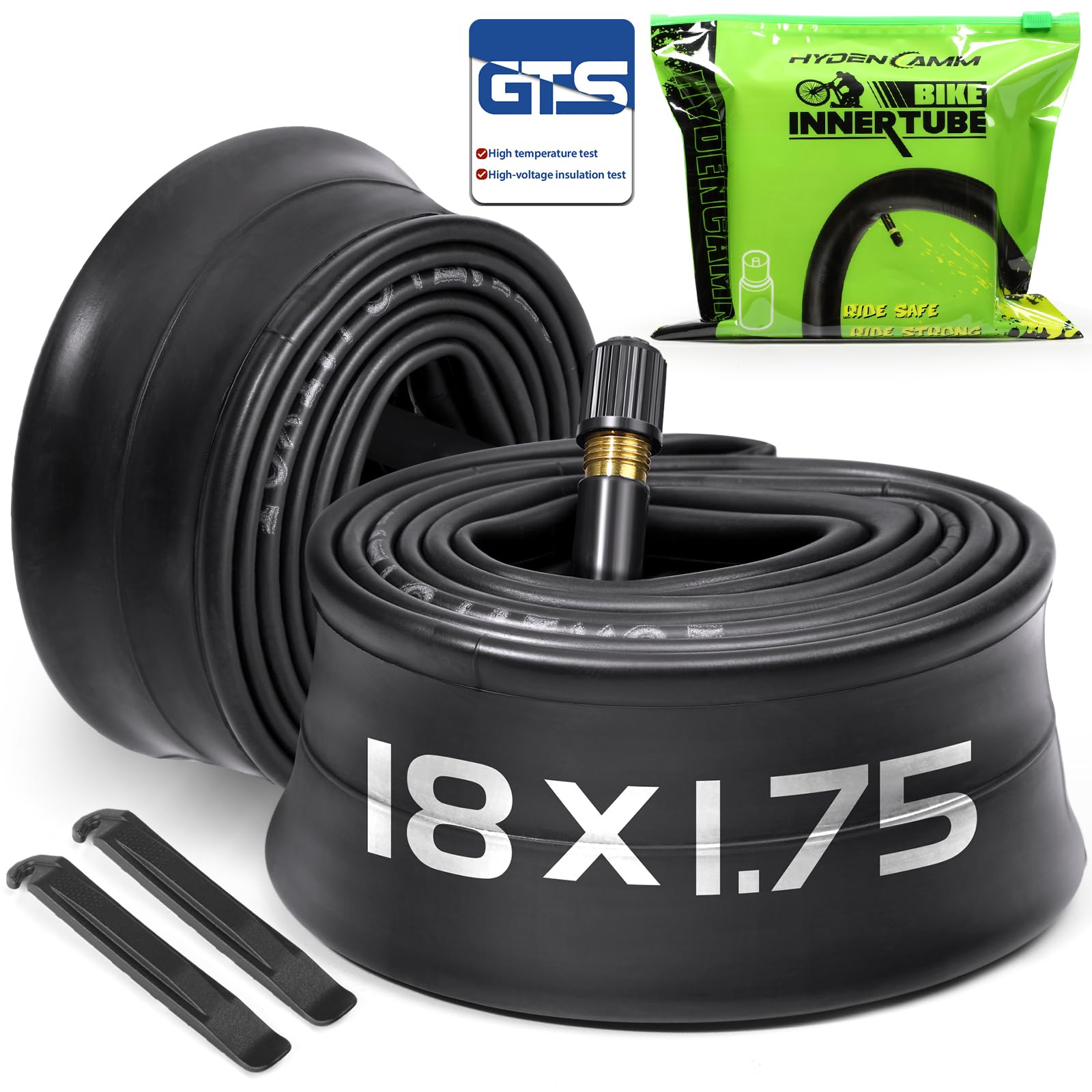 Photo 1 of Hydencamm 2 Pack 18 Inch Bike Tube Fit 1.75/1.95/2.125 with 32mm Schrader Valve, 18x1.95 Bicycle Tube with 2PCS Levers, 18x2.125 Bike Tube Compatible with Kids/Road Bikes (2 of One Size)