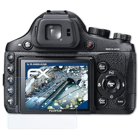atFoliX Schutzfolie kompatibel mit Fujifilm X-S1 Panzerfolie, ultraklare und stoßdämpfende FX Folie (3X)