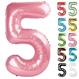 Pearlescent Pink Number 5 Balloon 40 Inch, 5