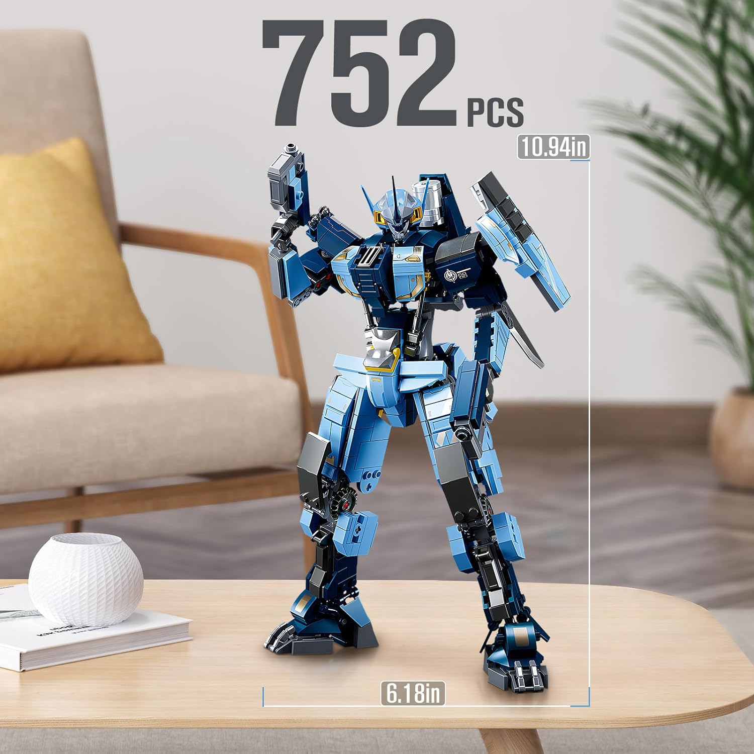 HIGH GODO Mech Robot Building Blocks Set for Adults, 752 Pieces Cool Warrior Model Kit, City Justice Hero Toy Playset, Best Gifts for Teens 14+