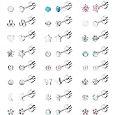 LOYALLOOK 24Pairs Screw Back Earrings Stud for Girls Women Surgical Steel Hypoallergenic Cartilage Stud Earrings Tiny CZ Screwback Flat Back Stud Earrings Set Piercing Jewelry Multicolored 20G