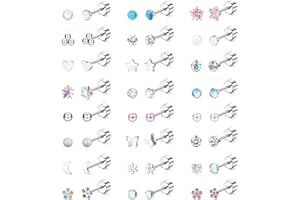 LOYALLOOK 24Pairs Screw Back Earrings Stud for Girls Women Surgical Steel Hypoallergenic Cartilage Stud Earrings Tiny CZ Screwback Flat Back Stud Earrings Set Piercing Jewelry Multicolored 20G