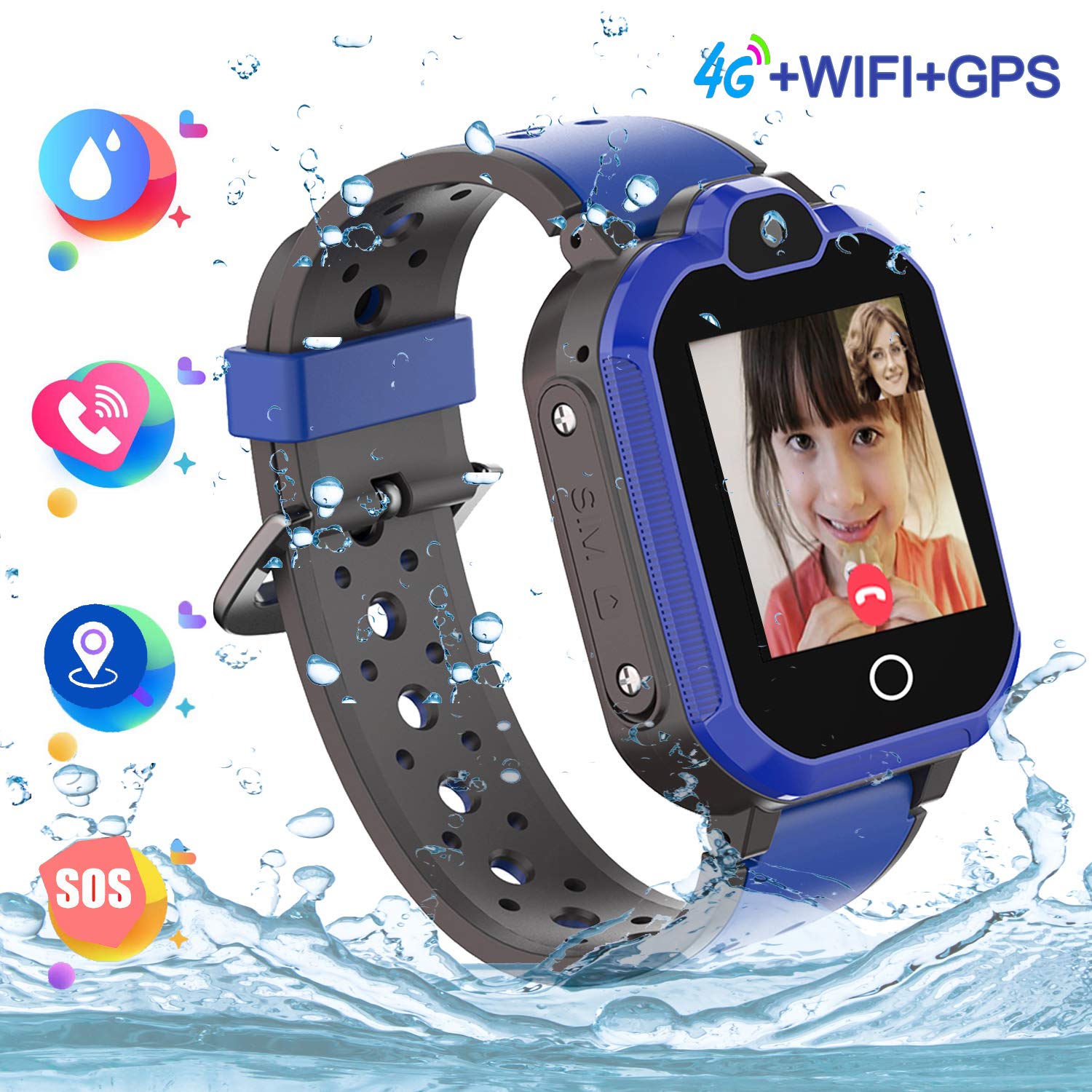 Smartwatch per Bambini 4G con Video Chat, Orologio per Bambini GPS+LBS